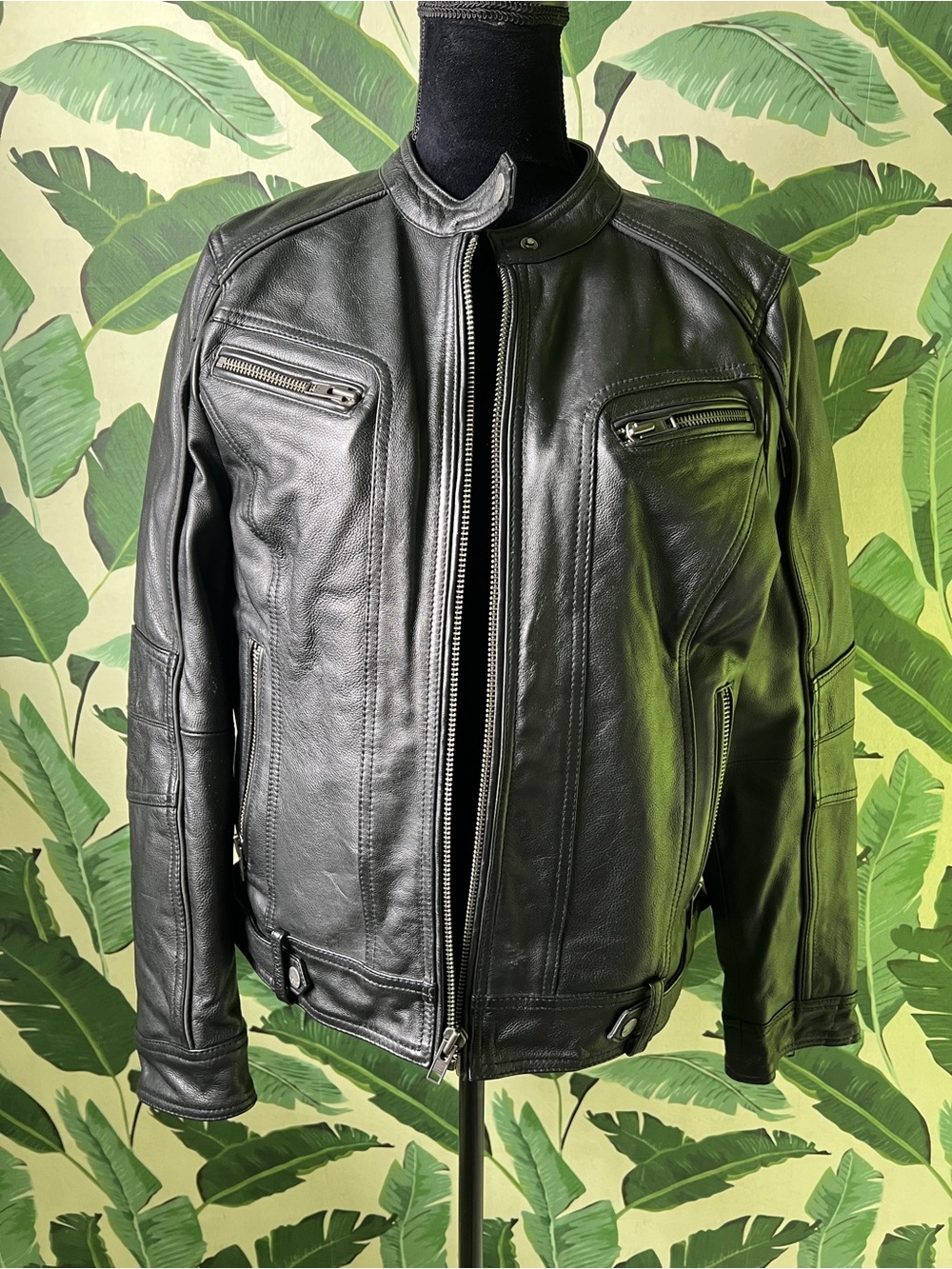 Wilson’s Cycle Leather Jacket Black Moto Edgy Coat‎ Womens Large